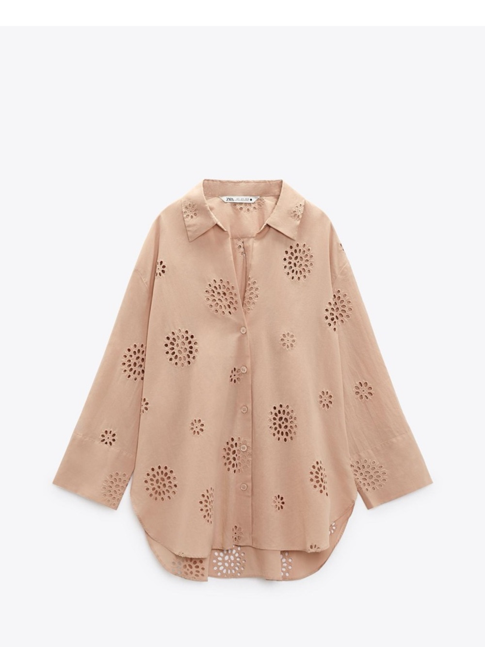 Zara Beige Eyelet Button-Up Shirt
